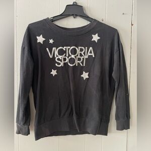 Victoria Sport Womens Size S Black Relaxed Fit Crew Sweatshirt Sparkle Graphic